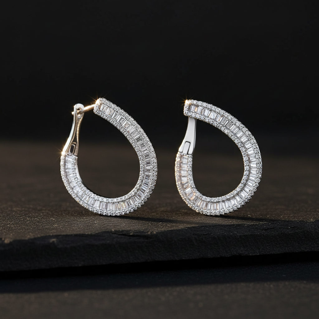 Ensemble de boucles d'oreilles en argent de la baguette de style diamant et du zircon