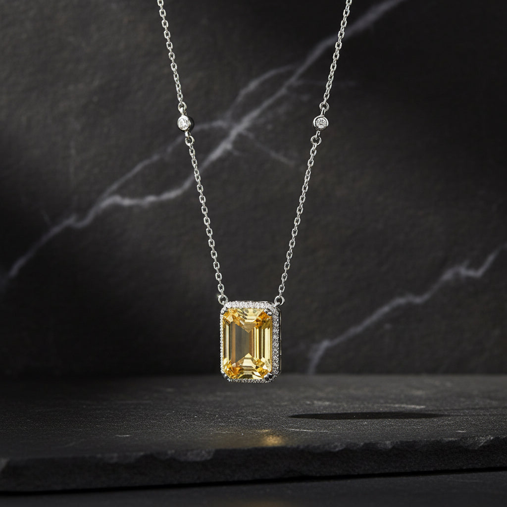Collier en argent de la baguette de style diamant