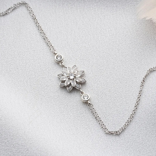 Bracelet de lotus en pierre de zircon blanc -925 argent sterling