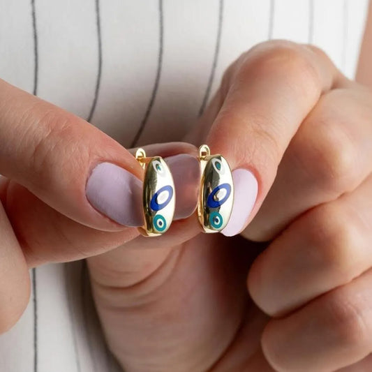 Boucles d'oreilles en argent en émail en émail doré - 925 argent sterling
