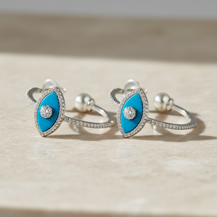 Cubic ziriconia pearl eye earrings