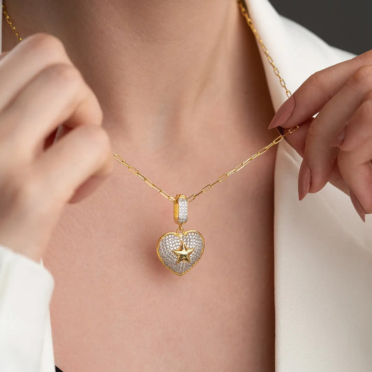 925 Ayar Gümüş Yıldızlı Kalp Kolye