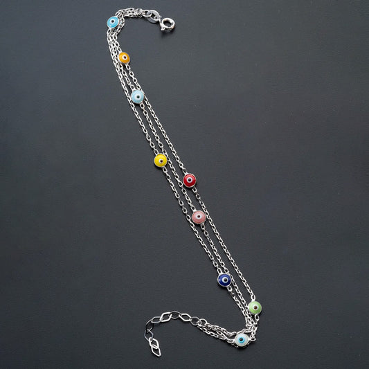 Bracelet des yeux colorés à trois chaînes - 925 argent sterling