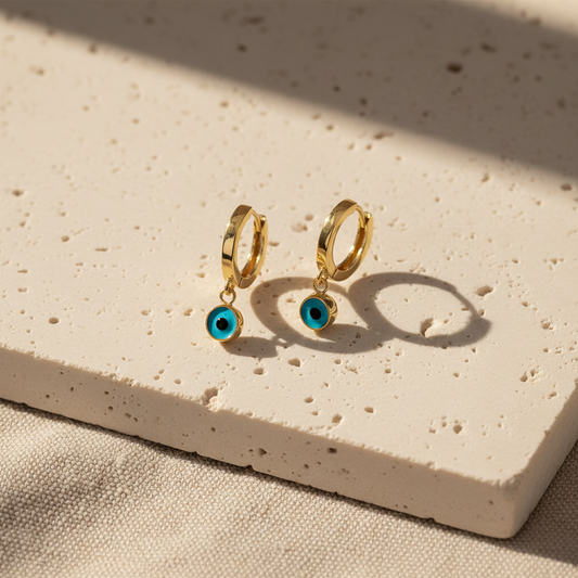 Evil Eye Stone Hoop Earring – 925 Sterling Silver – Blue Aura