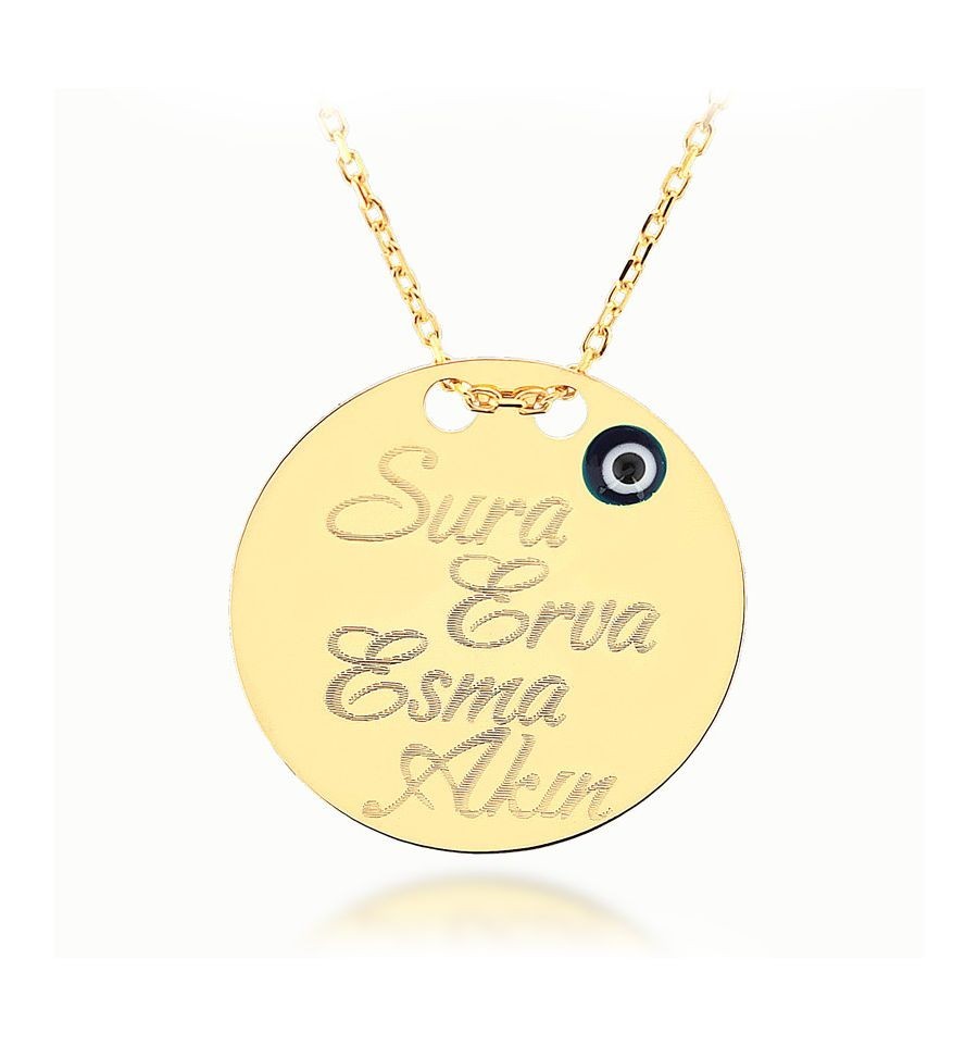 Madalyon Nazarlıklı iKi İsimli Gümüş Kolye