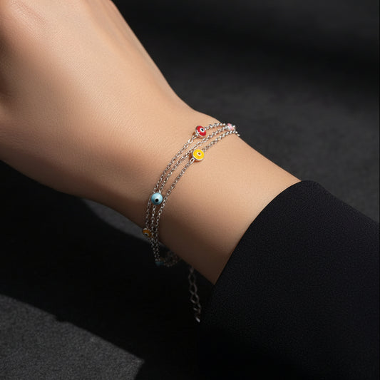 Three chains colored eye bracelet - 925 sterling silver