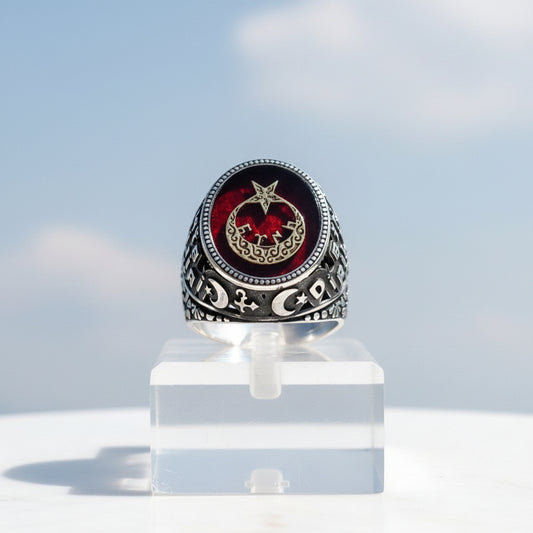 Bir Ölür Bin Diriliriz Yazılı Osmanlı Devlet Armalı Gümüş Yüzük