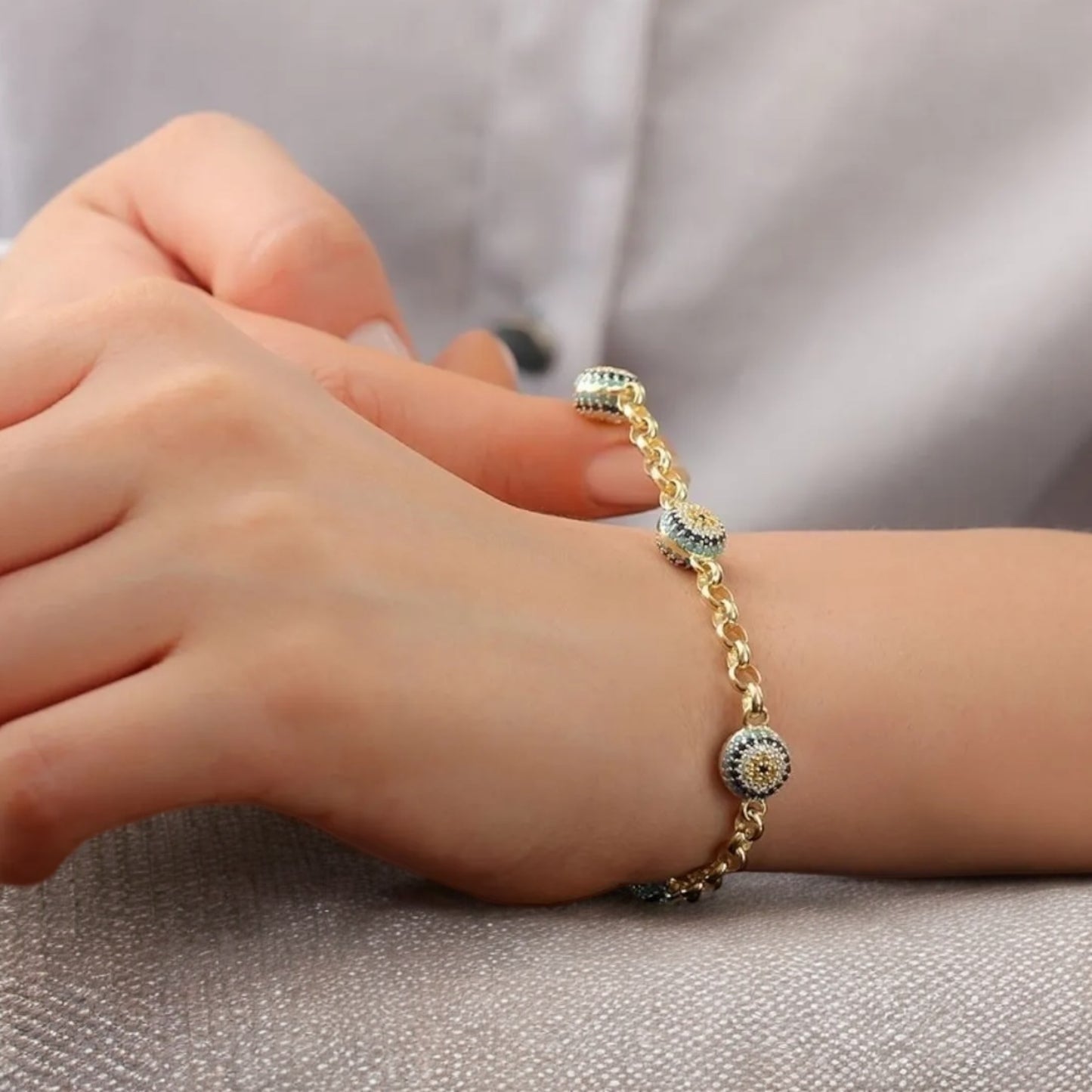 Nazarlı Göz Gümüş Bileklik - 925 Ayar Gümüş