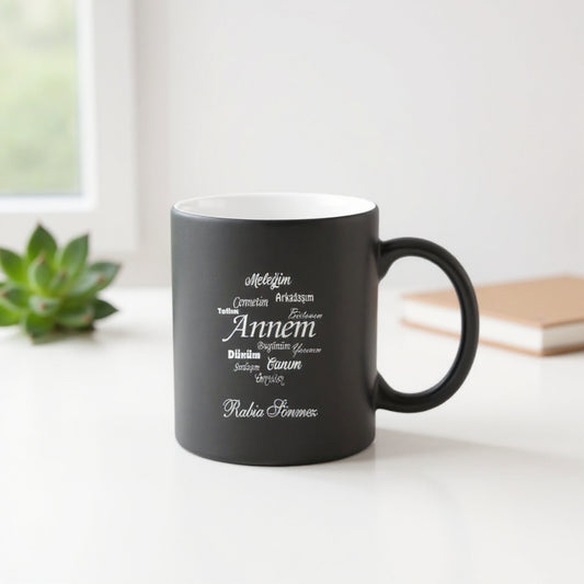 Black porcelain cup named with my mother designed