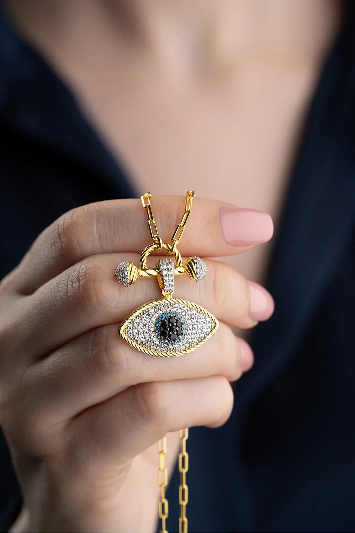 Blue Aura Nazar Göz Kolye – 925 Ayar Gümüş