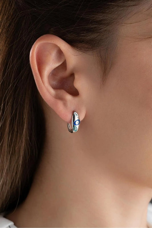 Boucles d'oreilles à anneau Nazar - 925 argent sterling - Aura bleue