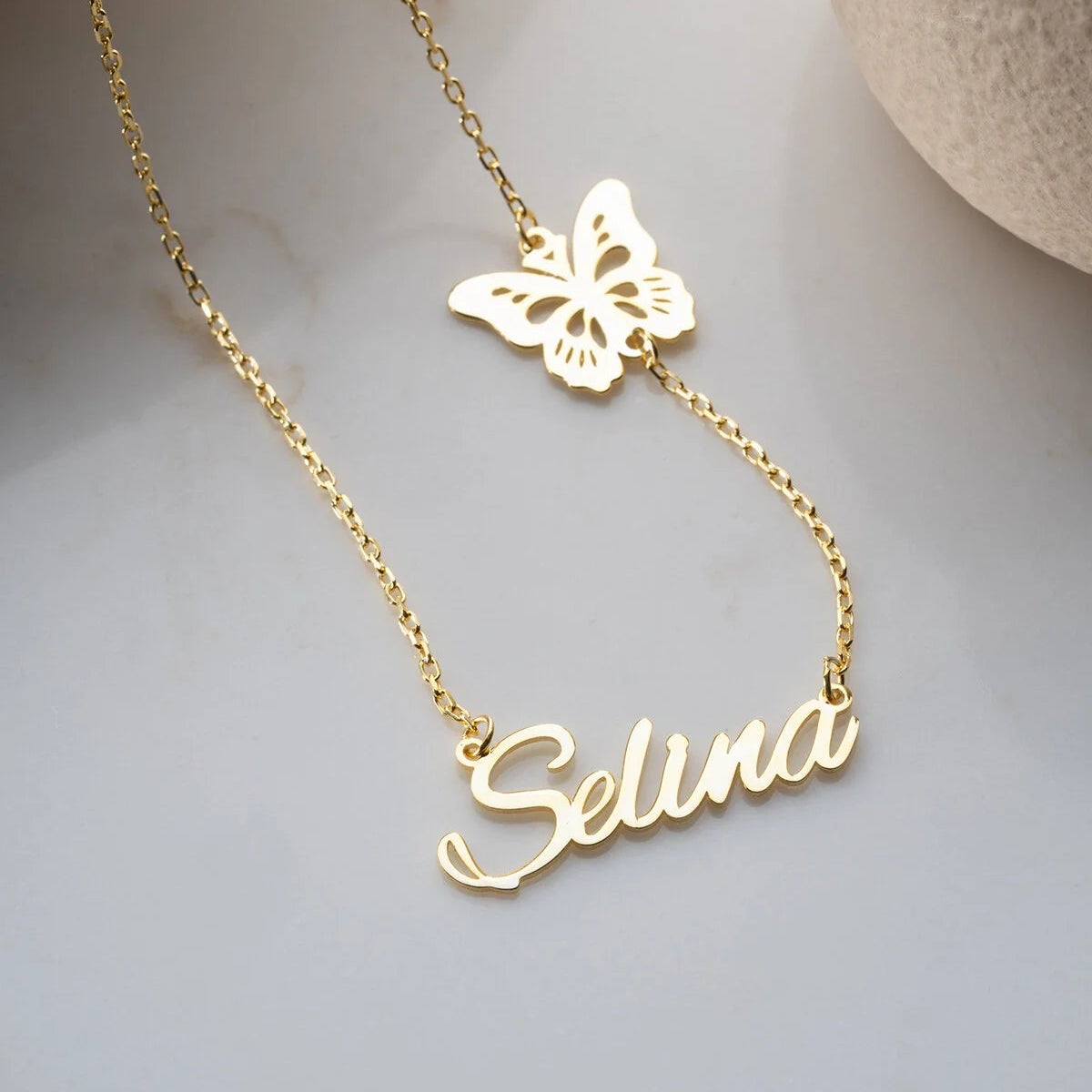 Kelebekli İsimli Kolye - 925 Ayar Gümüş