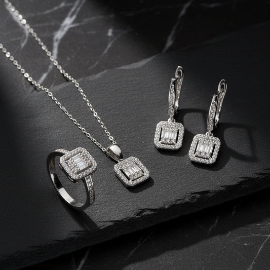 Crystal Époque Baget Taşlı Gümüş Set