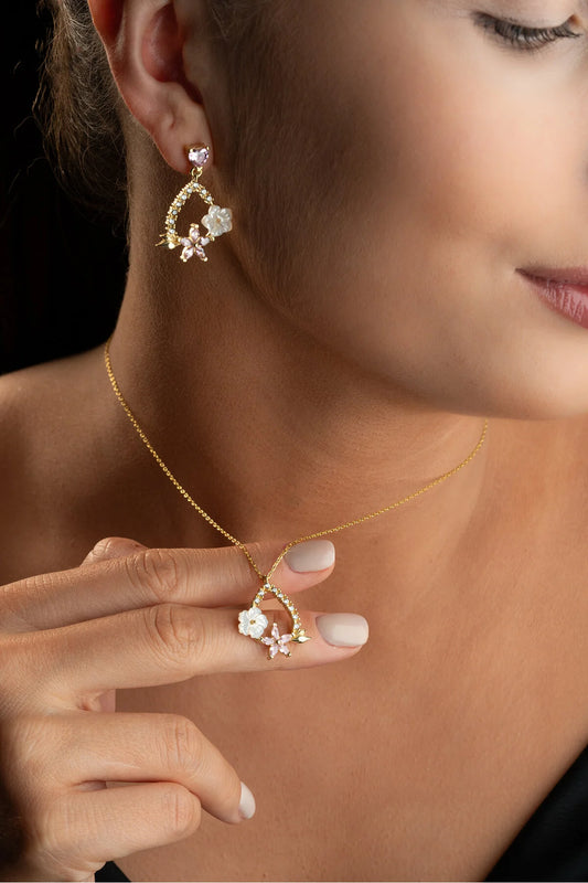 Blossom Aurora Sedef & Pembe Taşlı Gümüş Set