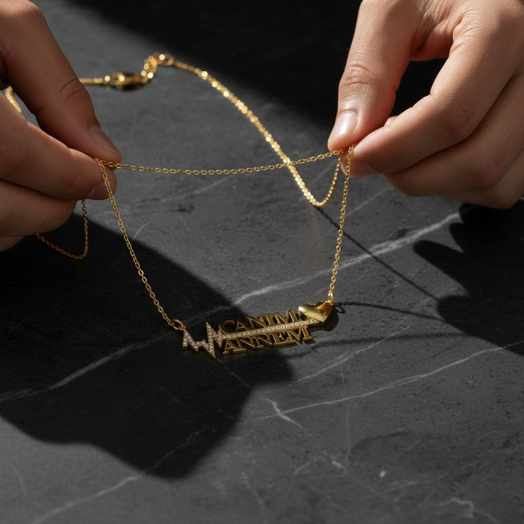 Canım Annem Kalp ve Yaşam Çizgisi Kolye