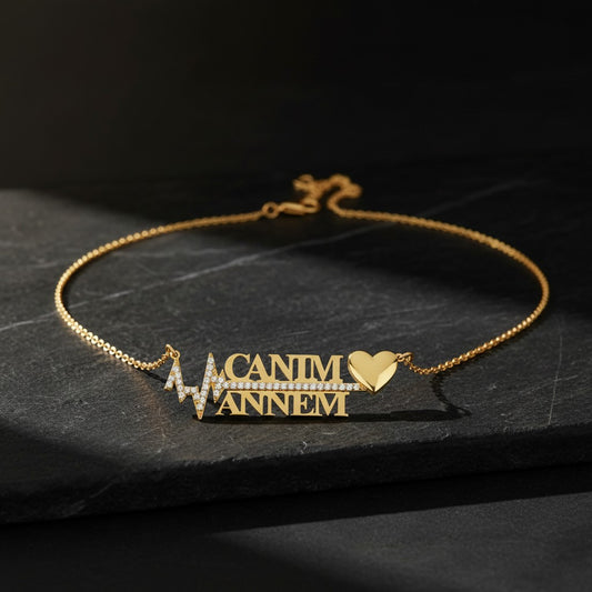 Canım Annem Kalp ve Yaşam Çizgisi Kolye
