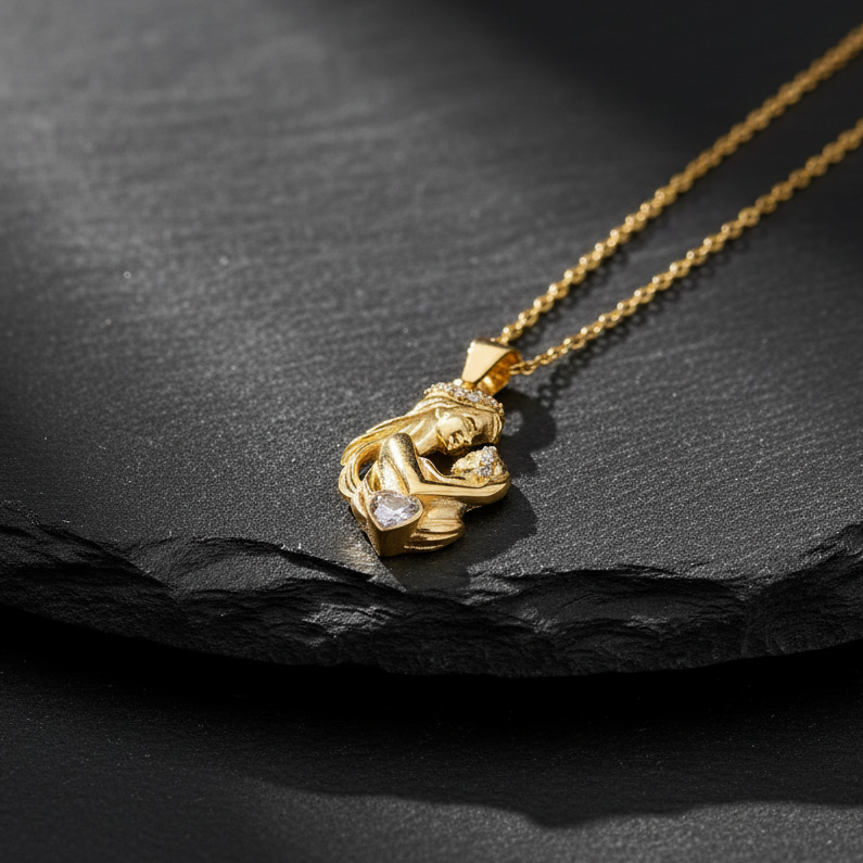 925 Silver Gold Plated Mother Baby Necklace