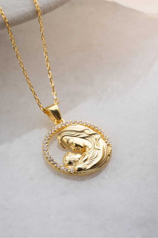 925 Silver Gold Plated Mother Baby Necklace