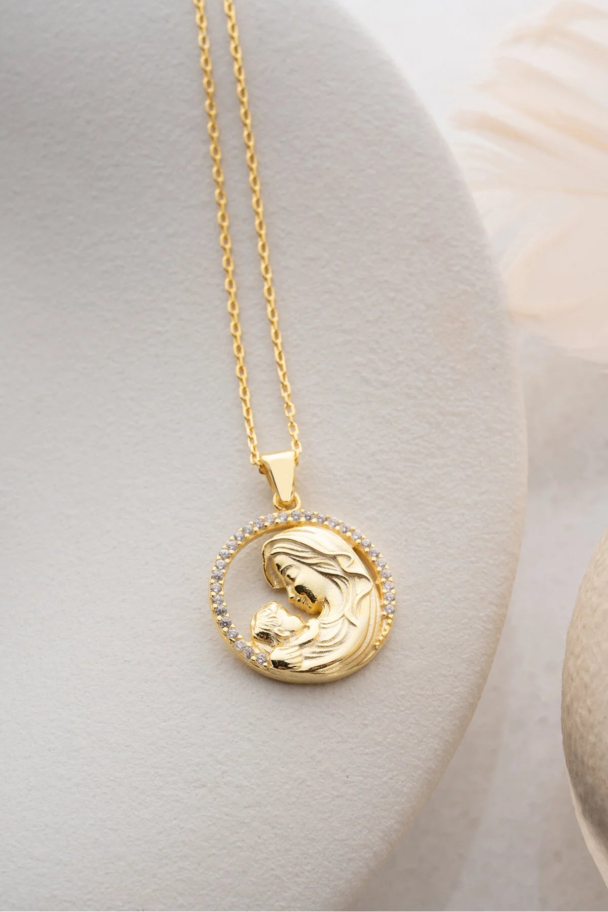 925 Silver Gold Plated Mother Baby Necklace