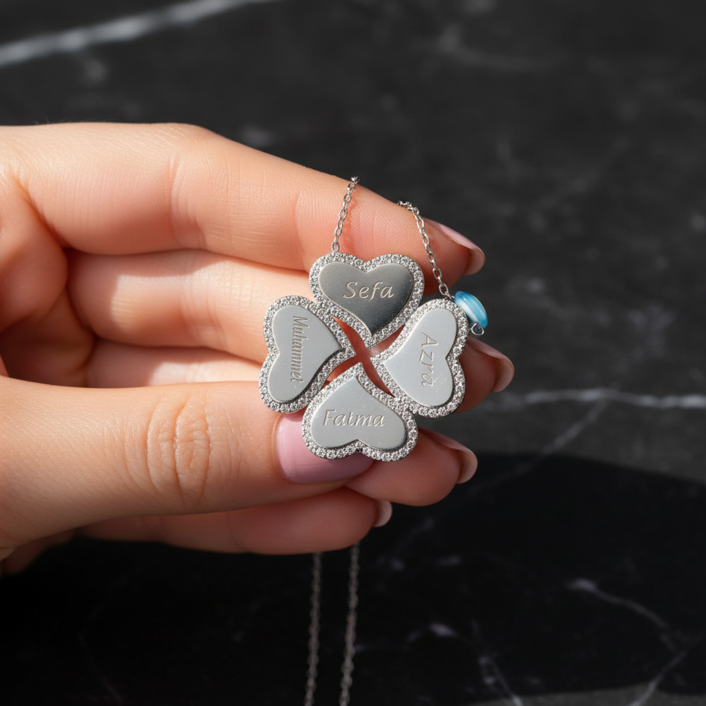 Personalisierte Familien Kleeblatt Halskette für Mama