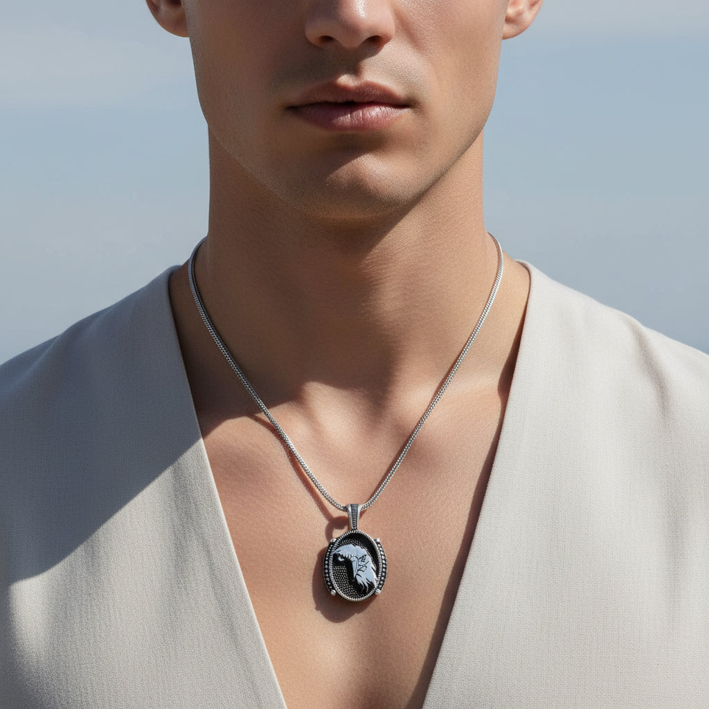 925er Silberkette mit Adler-Anhänger & Mikrosteinen