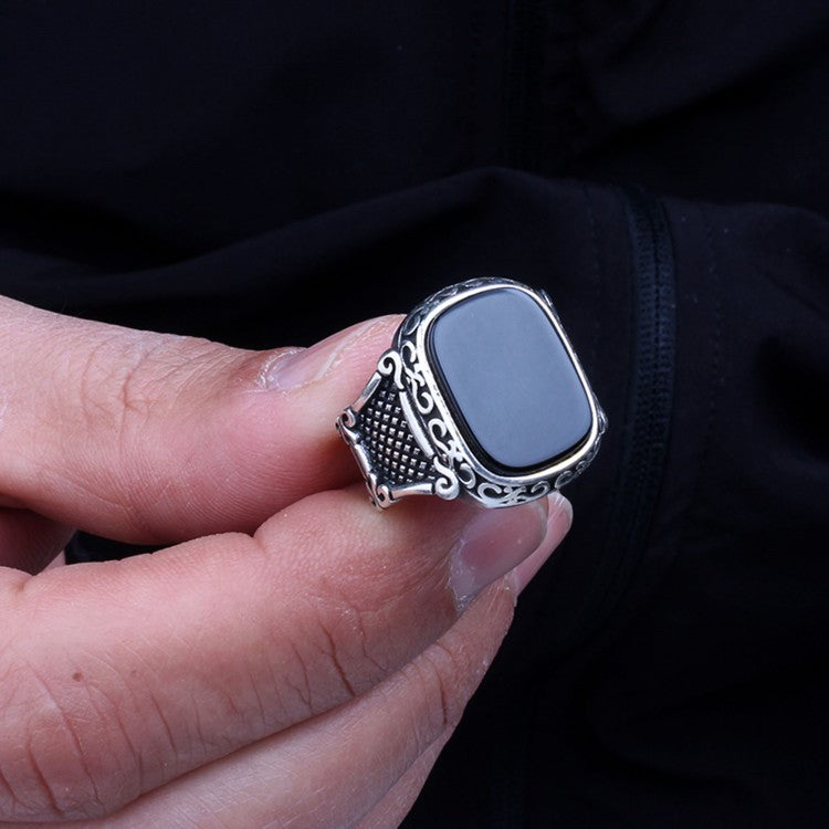 Herrenring aus 925er Silber mit Onyx-Stein