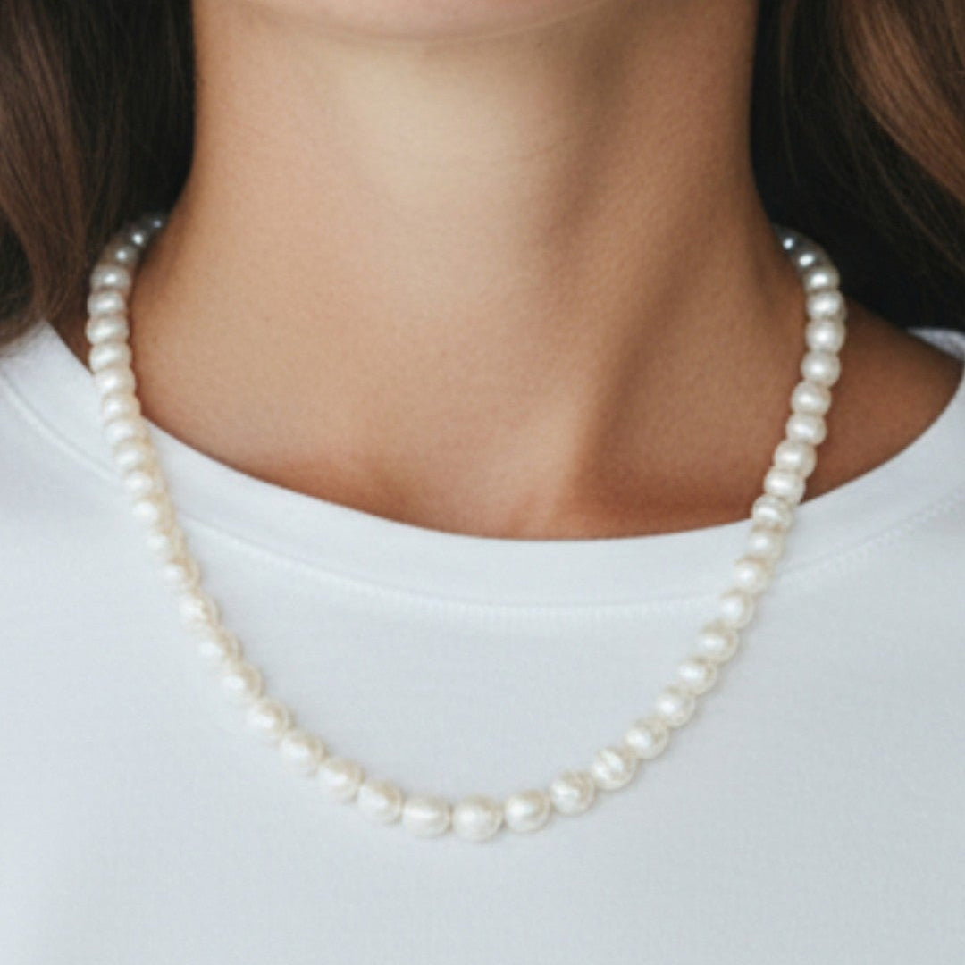 925 Ayar Gümüş Klipsli Orijinal Kültür İncisi Kolye – 50 cm