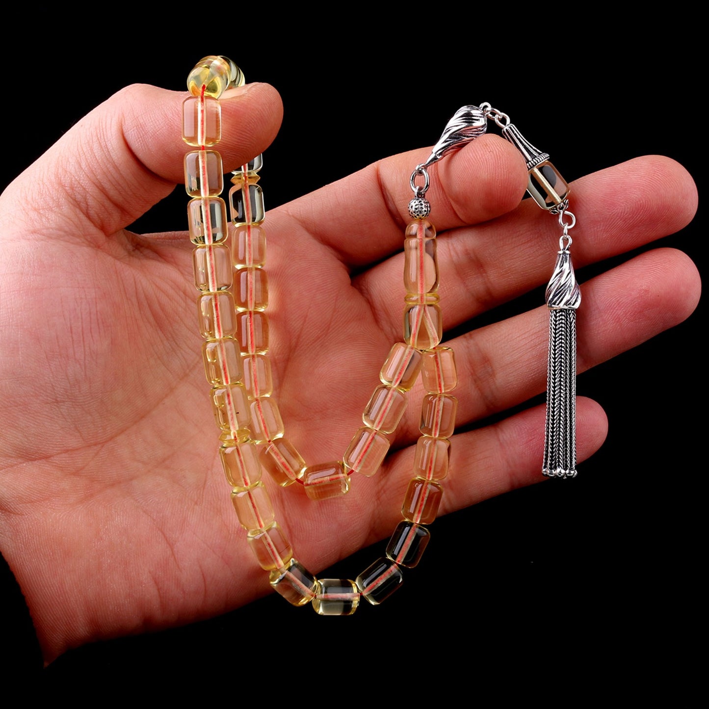 Şeffaf Sarı Damla Kehribar Tesbih