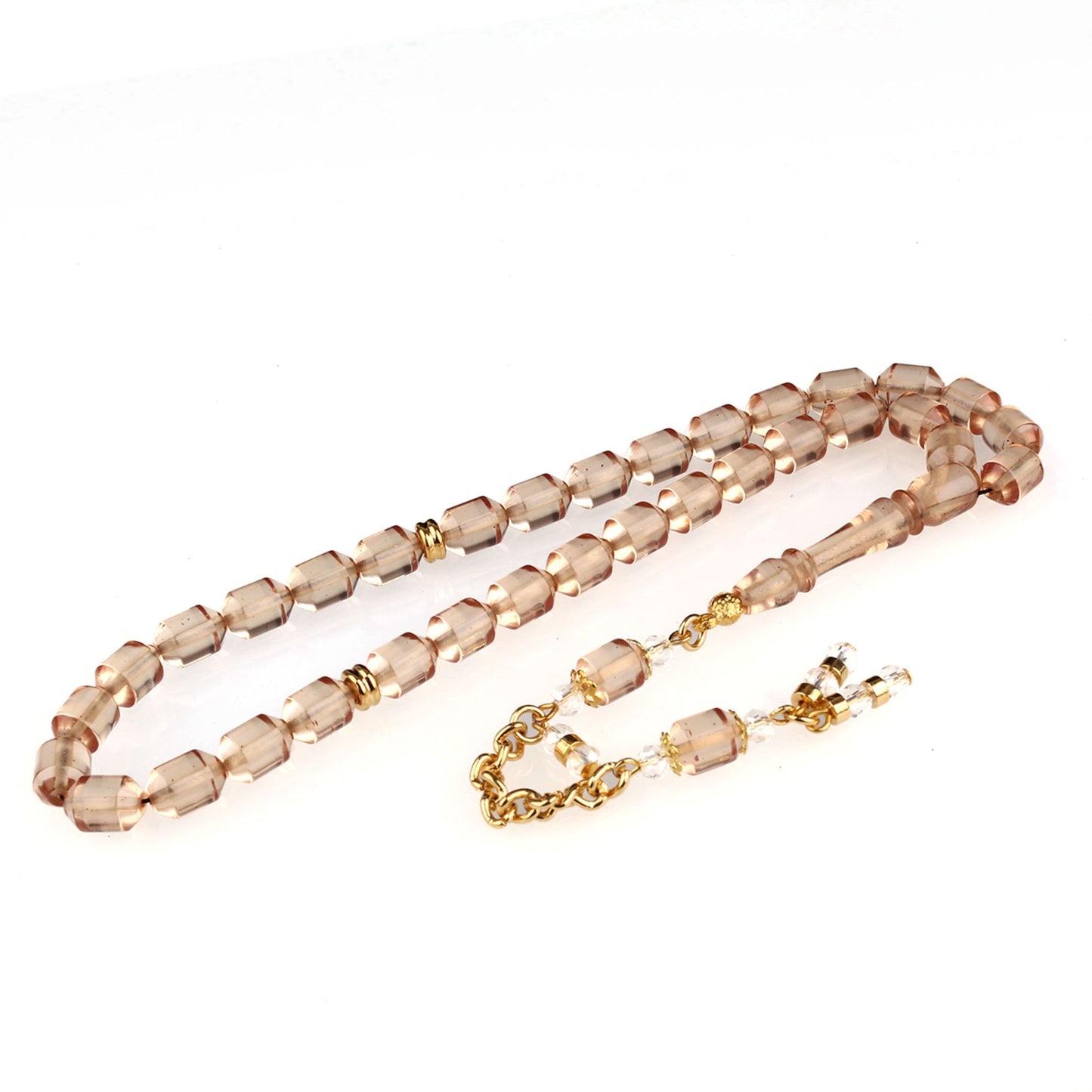 Ateş Kehribar Tesbih Metal Parçalı (Bal Ton)