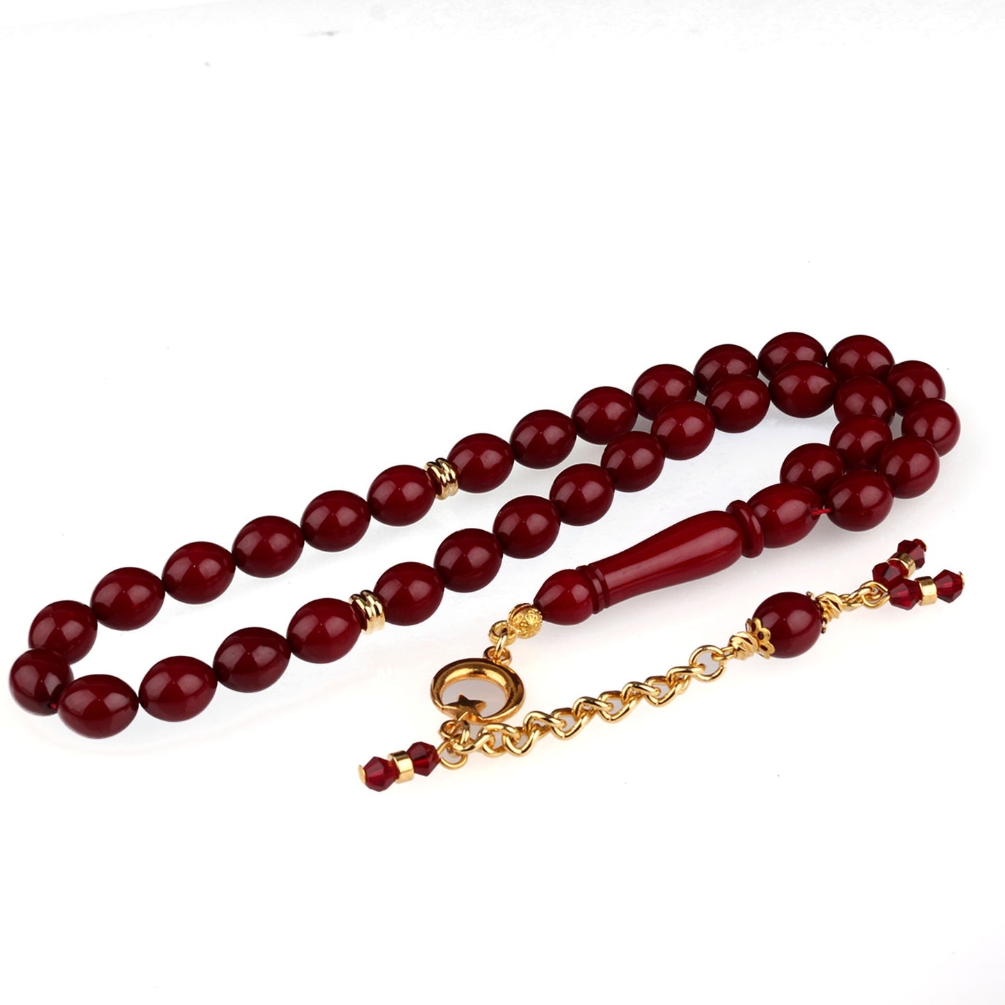 Ateş Kehribar Tesbih Ay Yıldız Metal Detaylı