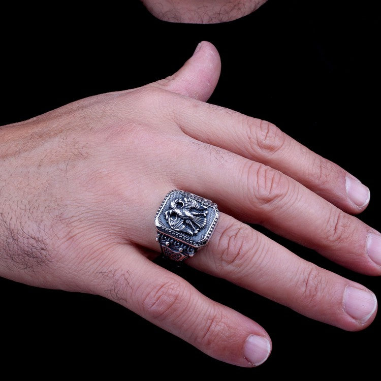925 Sterling Silber Herrenring mit Seldschuken Adler Motiv