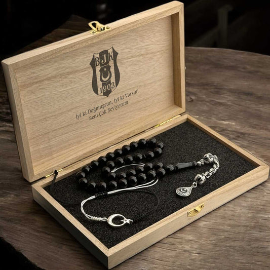 Schwarz-Weißes Bernstein Gebetskette & Armband Set