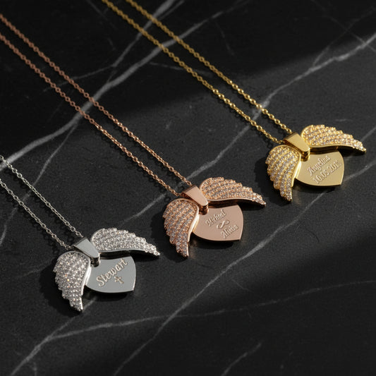 Isimli Özel Açılan Melek Kanatlı Kolye - 925 Ayar Gümüş