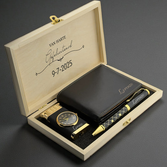 Kişiye Özel Erkek Hediye Seti - Cüzdan, Kalem, Çakmak