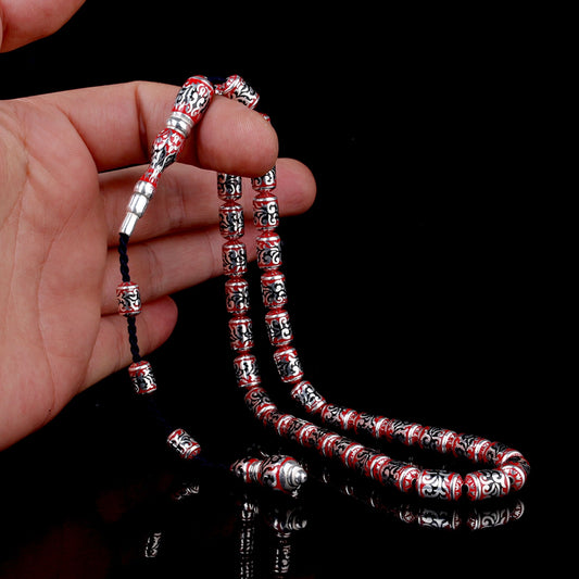 925 Sterling Silver enamel embroidered rosary