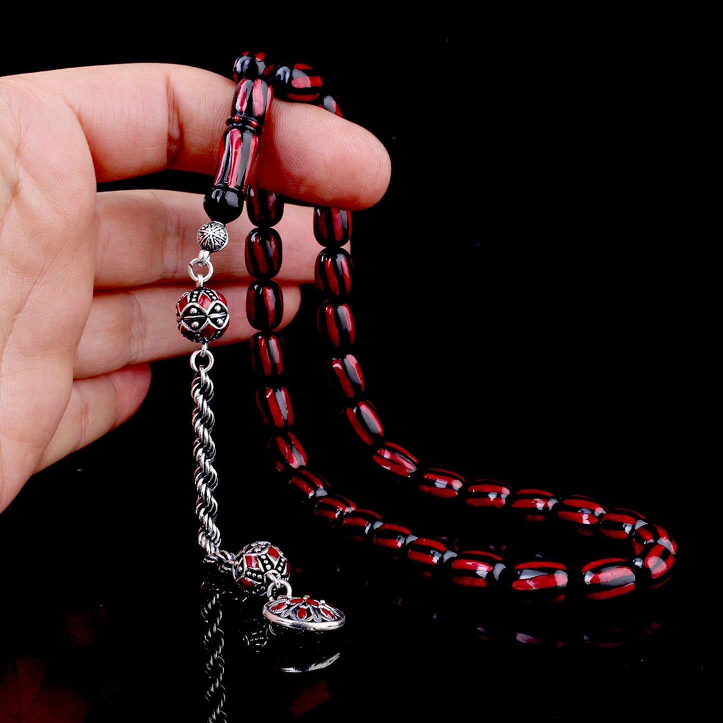 925 Sterling Silver Tassel Enamel Fire Amber