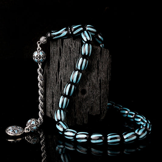 925 Ayar Gümüş Püsküllü Mineli Ateş Kehribar Tesbih