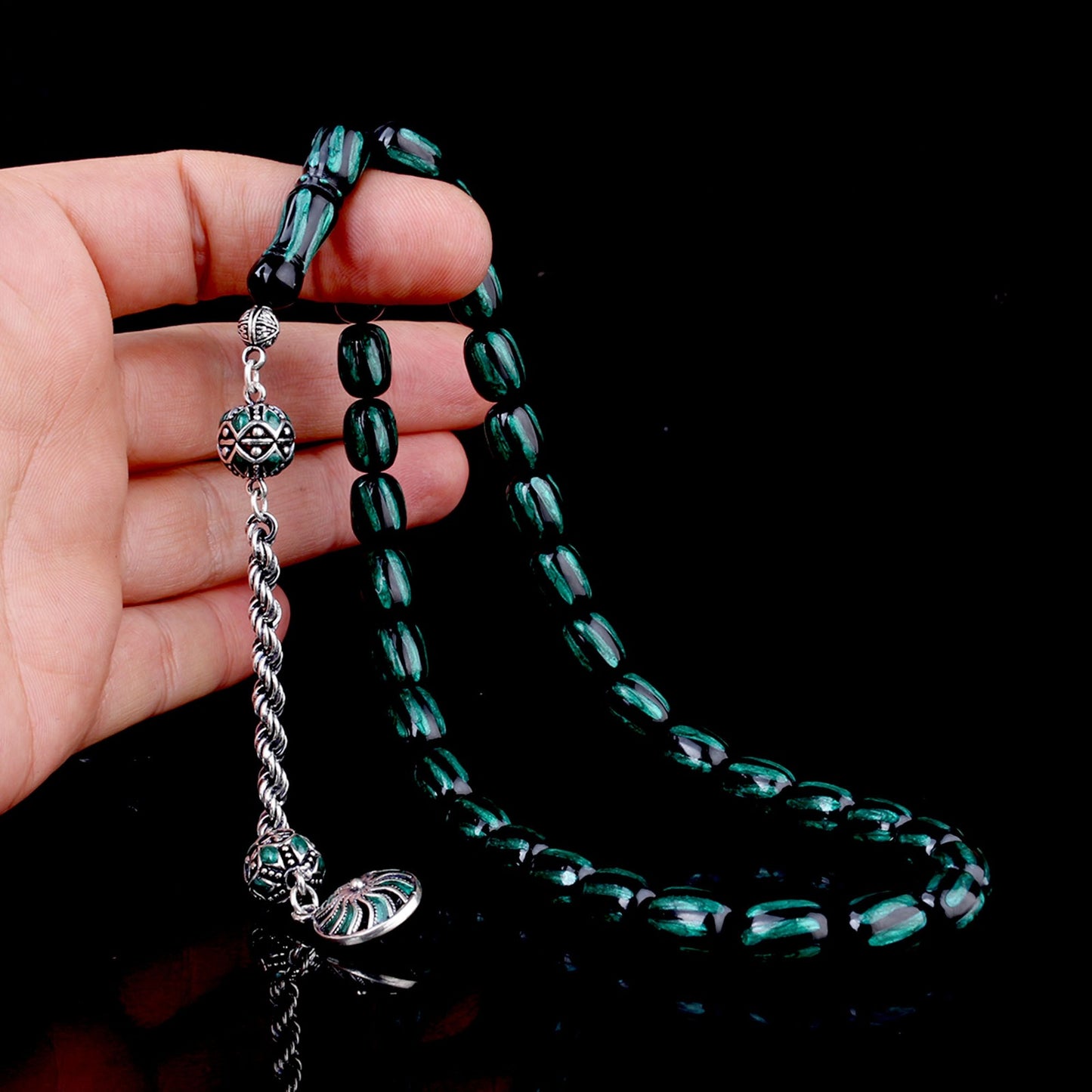 925 Sterling Silver Tassel Enamel Fire Amber