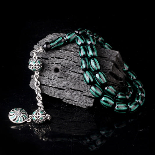 925 Ayar Gümüş Püsküllü Mineli Ateş Kehribar Tesbih