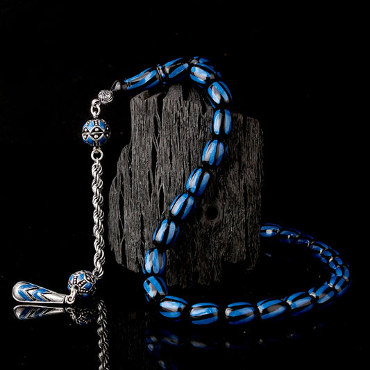 925 Ayar Gümüş Püsküllü Mineli Ateş Kehribar Tesbih