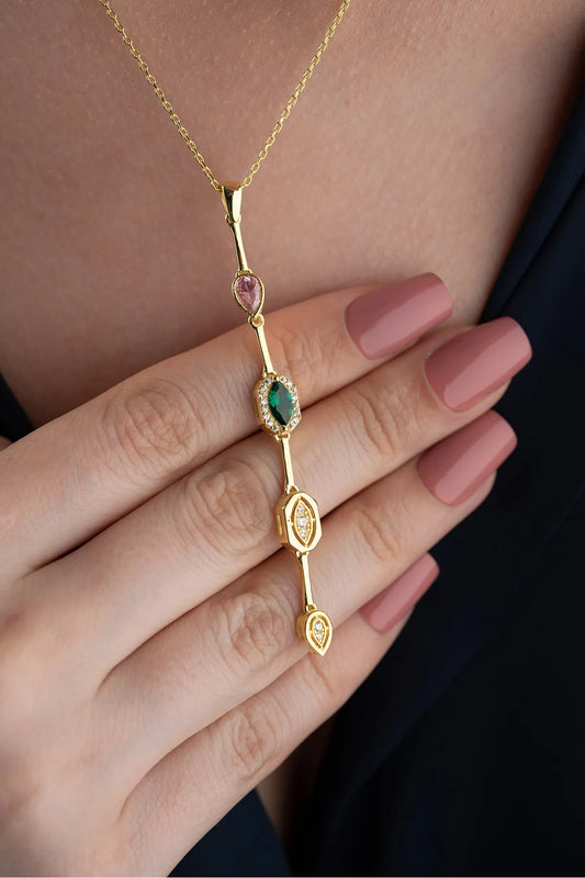 925 Sterling Silver Serenay Colorful Stone Necklace