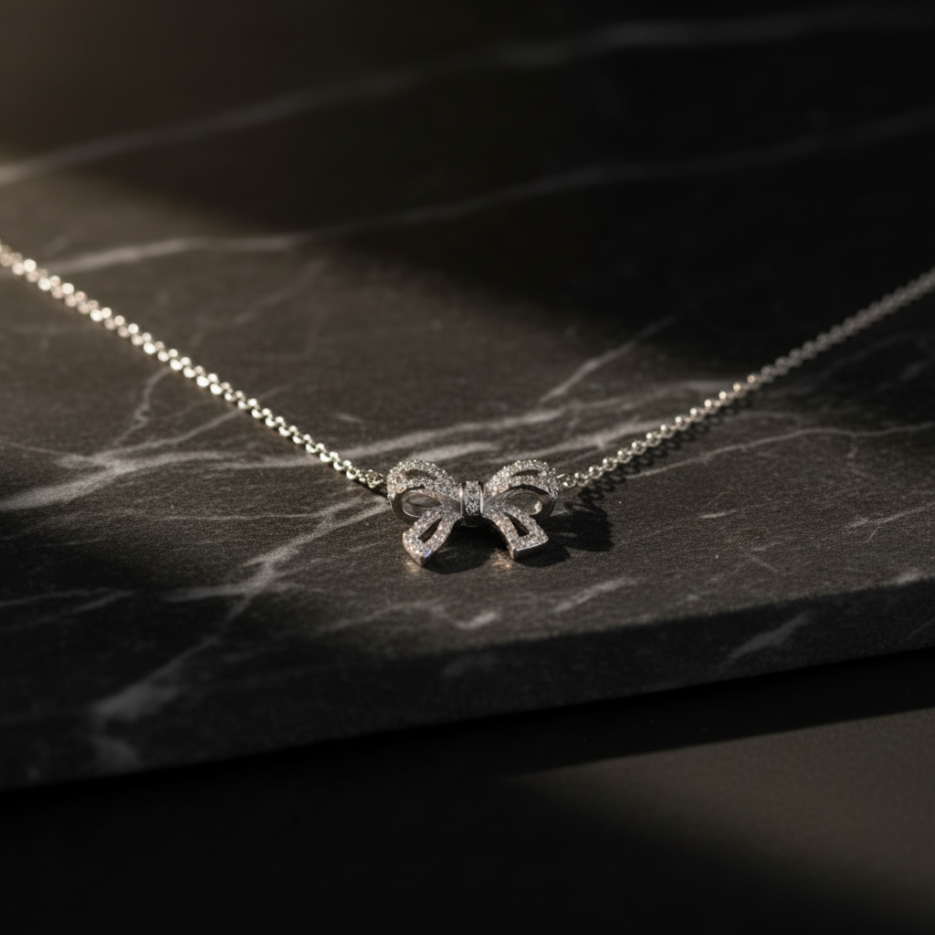 925 Sterling Silver Bow Necklace