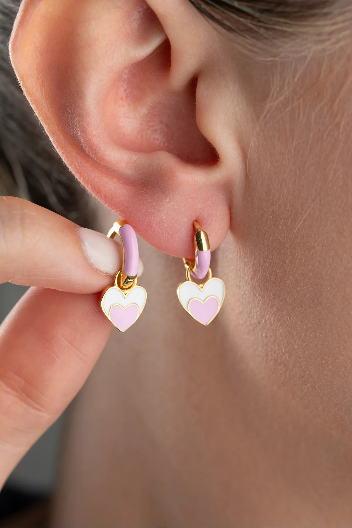 925 Ayar Gümüş Mineli Kalpli Çocuk Küpesi