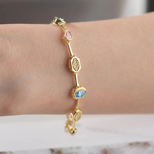 925 Sterling Silver Trend Zircon Stone Gold Plated Bracelet