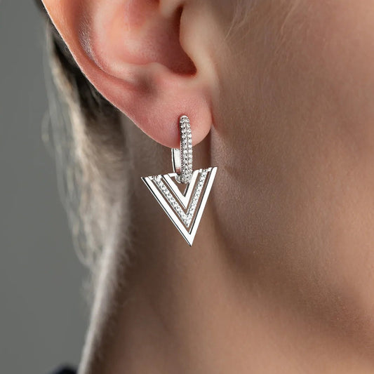 925 sterling silver zircon stone triangle model earrings