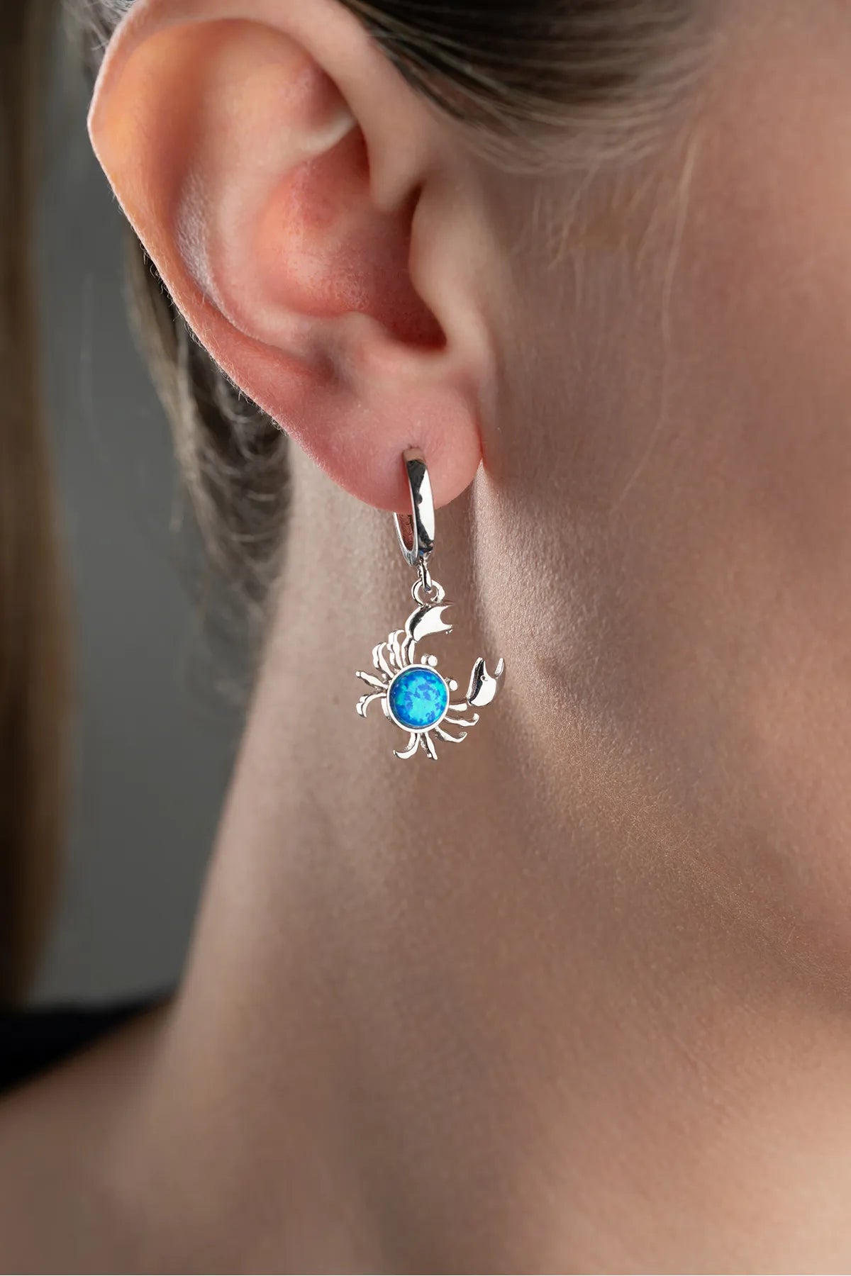 925 boucles d'oreilles de modèle de crabe en argent sterling - pierre bleue