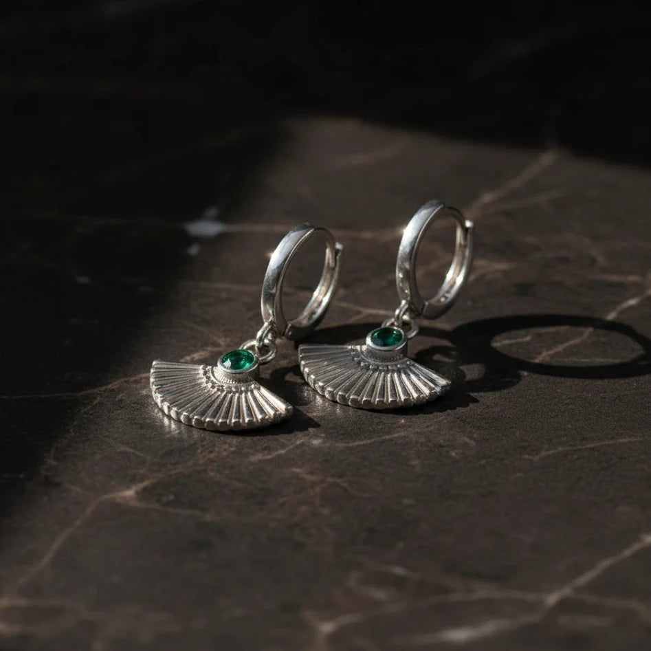 925 Sterling Silver Emerald Green Zircon Stone Earrings