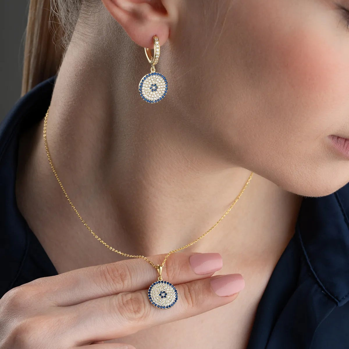 Nazarlı Kolye Küpe Seti - 925 Ayar Gümüş 2