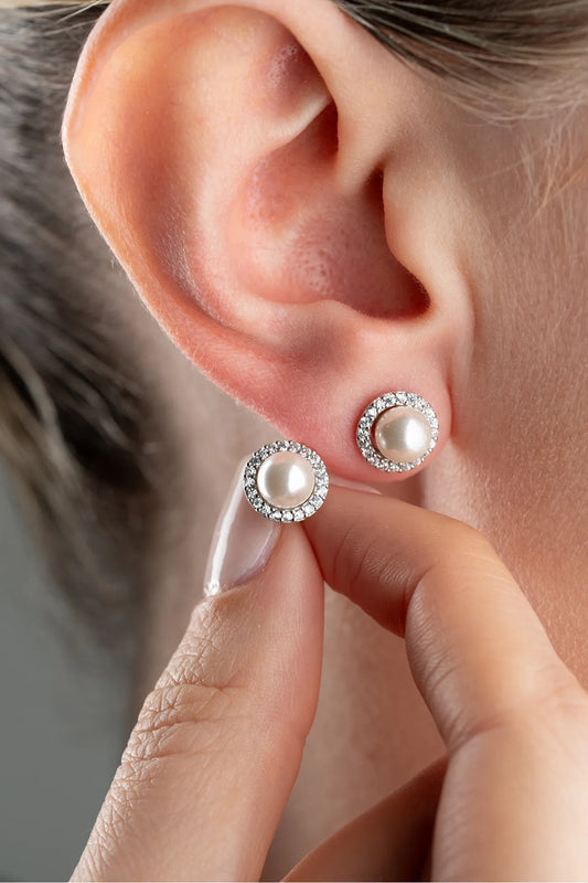 925 Ayar Gümüş İnci ve Zirkon Taşlı Küpe