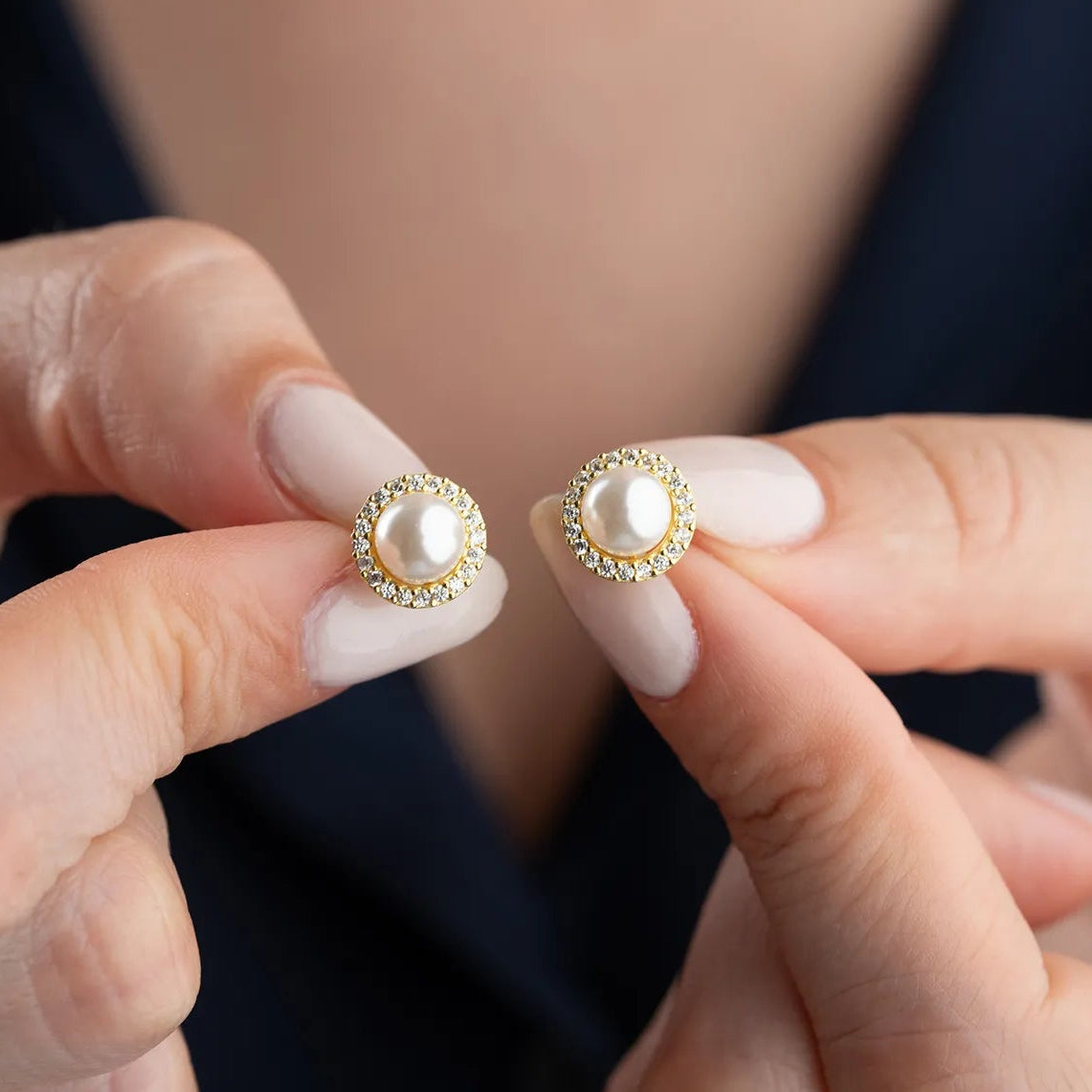 925 sterling silver pearl and zircon stone earrings